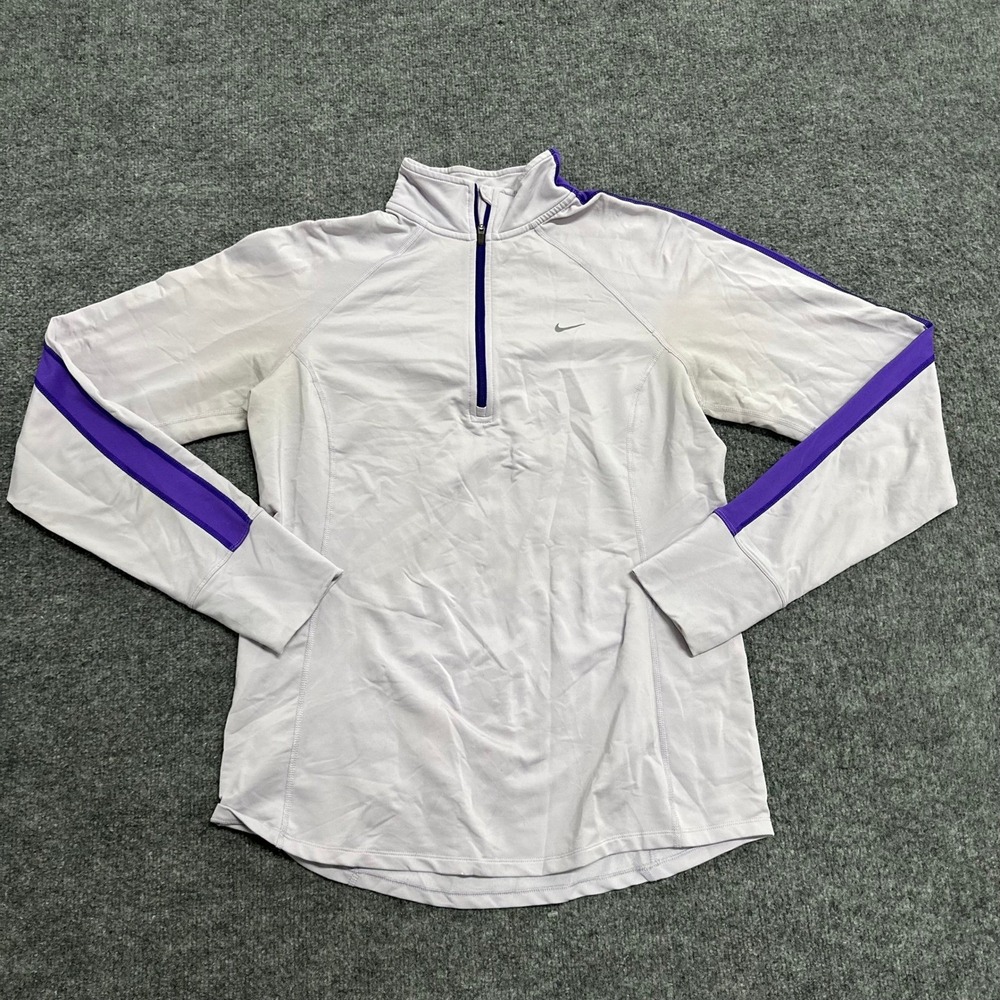 Nike Pullover Womens Size L Purple Dri-Fit Racing Stripe Thumbhole Athletic Top